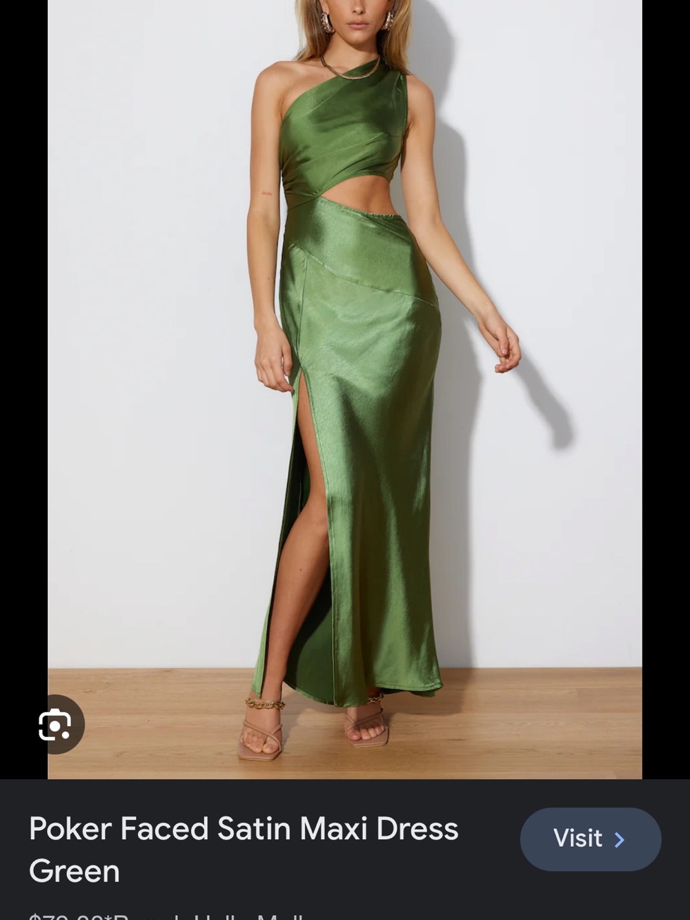 Hello Molly Green Satin One-Shoulder Cutout Maxi Dress